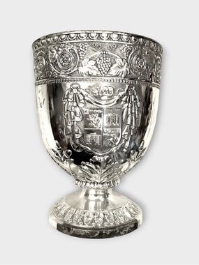 Vintage Set of 6 Corbell & Co Silver Plated Water Wine Goblets Coat of Arms
